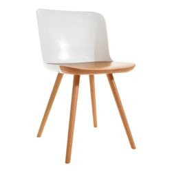 Sedia da pranzo, 55 x 46,5 x 77,5 cm, in legno di faggio naturale e policarbonato bianco | Collezione Jaunti
