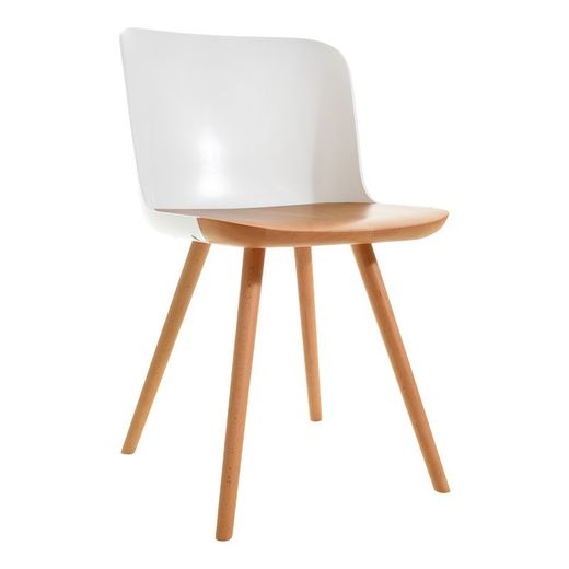 Sedia da pranzo, 55 x 46,5 x 77,5 cm, in legno di faggio naturale e policarbonato bianco | Collezione Jaunti