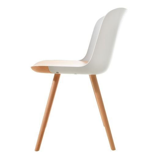 Sedia da pranzo, 55 x 46,5 x 77,5 cm, in legno di faggio naturale e policarbonato bianco | Collezione Jaunti