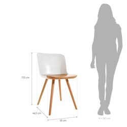 Sedia da pranzo, 55 x 46,5 x 77,5 cm, in legno di faggio naturale e policarbonato bianco | Collezione Jaunti