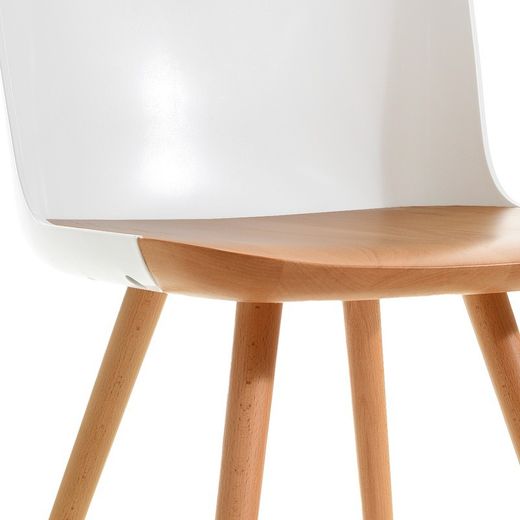 Sedia da pranzo, 55 x 46,5 x 77,5 cm, in legno di faggio naturale e policarbonato bianco | Collezione Jaunti