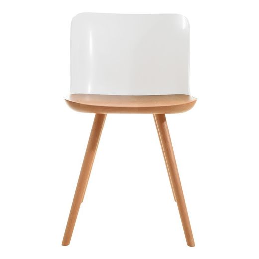 Sedia da pranzo, 55 x 46,5 x 77,5 cm, in legno di faggio naturale e policarbonato bianco | Collezione Jaunti