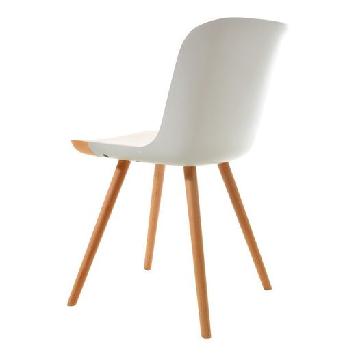 Sedia da pranzo, 55 x 46,5 x 77,5 cm, in legno di faggio naturale e policarbonato bianco | Collezione Jaunti