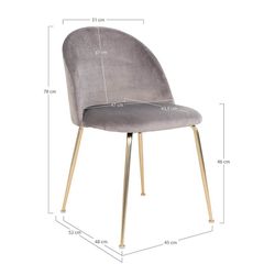 Sedia da pranzo, 56 x 51 x 76 cm, in velluto grigio | Collezione Geneve