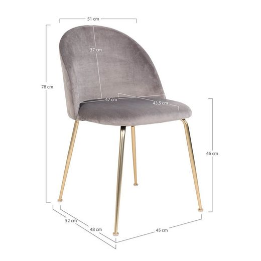 Sedia da pranzo, 56 x 51 x 76 cm, in velluto grigio | Collezione Geneve