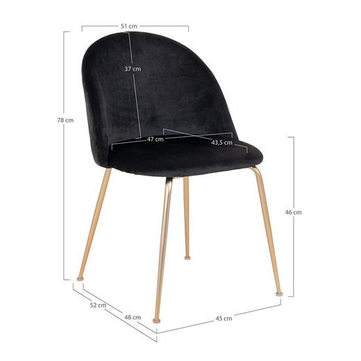 Sedia da pranzo, 56 x 51 x 76 cm, in velluto nero | Collezione Geneve