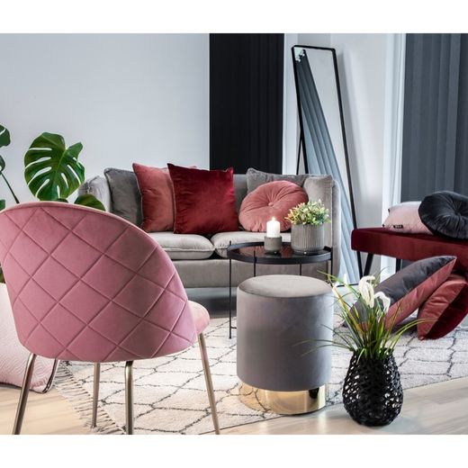 Sedia da pranzo, 56 x 51 x 76 cm, in velluto rosa | Collezione Geneve