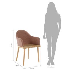 Sedia da pranzo, 57 x 54 x 82 cm, con braccioli in legno di frassino e rivestimento beige | Collezione Serie Beksand Linen