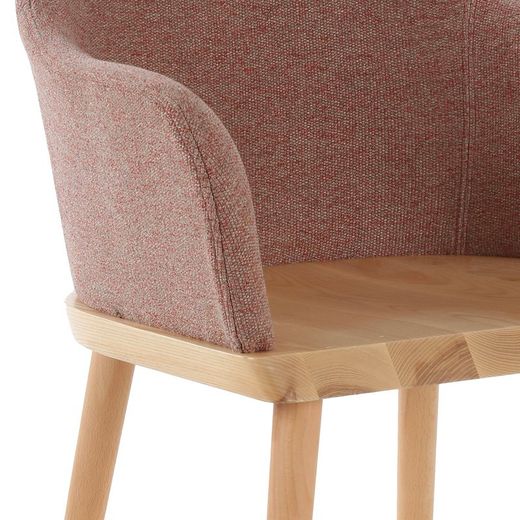 Sedia da pranzo, 57 x 54 x 82 cm, con braccioli in legno di frassino e rivestimento beige | Collezione Serie Beksand Linen