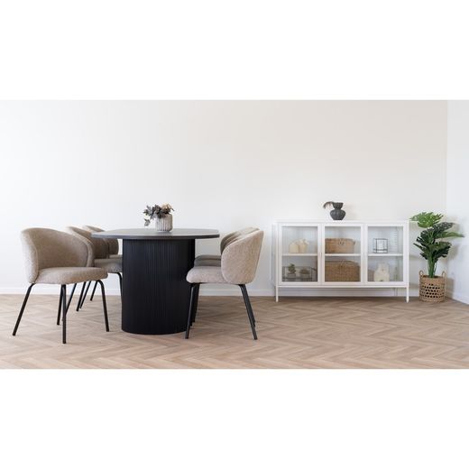 Sedia da pranzo, 58 x 56 x 79 cm, in tessuto bouclé beige | Collezione Safira