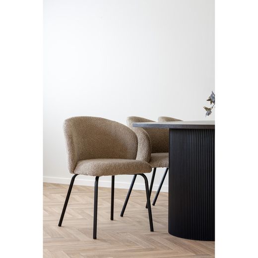 Sedia da pranzo, 58 x 56 x 79 cm, in tessuto bouclé beige | Collezione Safira