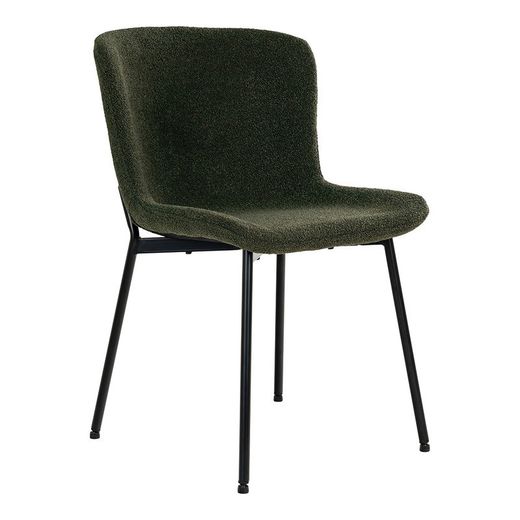Sedia da pranzo, 59 x 48 x 83 cm, in tessuto bouclé verde scuro | Collezione Maceda