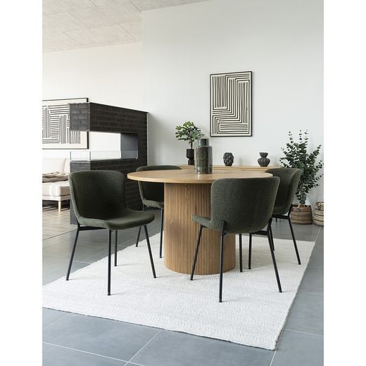 Sedia da pranzo, 59 x 48 x 83 cm, in tessuto bouclé verde scuro | Collezione Maceda