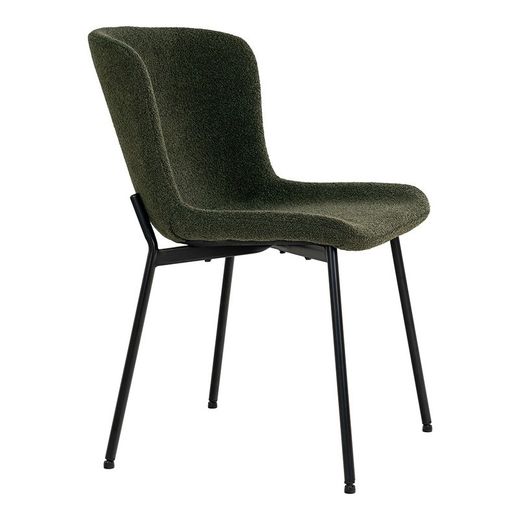 Sedia da pranzo, 59 x 48 x 83 cm, in tessuto bouclé verde scuro | Collezione Maceda
