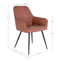 Sedia da pranzo, 65 x 57 x 87 cm, in pelle sintetica marrone vintage | Collezione Harbo