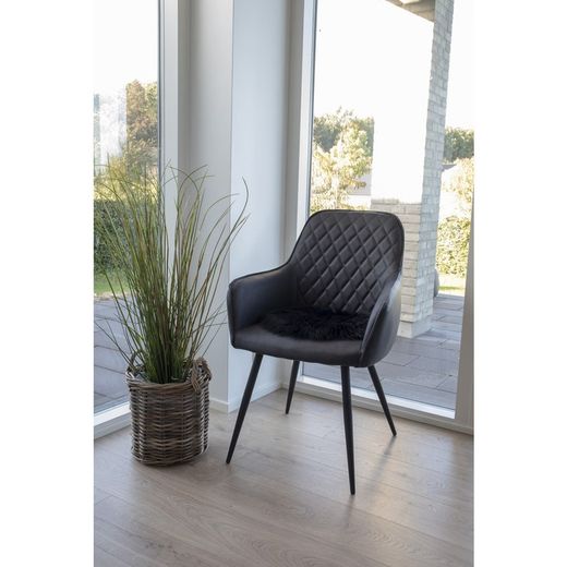 Sedia da pranzo, 65 x 57 x 87 cm, in pelle sintetica nera | Collezione Harbo