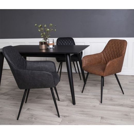 Sedia da pranzo, 65 x 57 x 87 cm, in pelle sintetica nera | Collezione Harbo