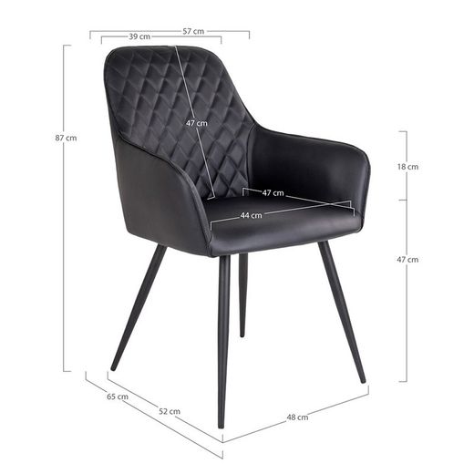 Sedia da pranzo, 65 x 57 x 87 cm, in pelle sintetica nera | Collezione Harbo