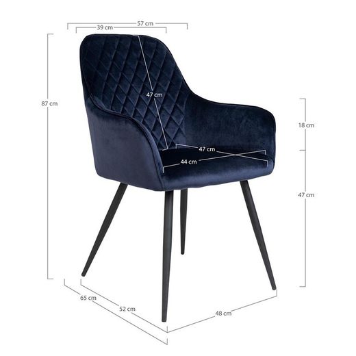 Sedia da pranzo, 65 x 57 x 87 cm, in velluto blu | Collezione Harbo