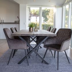 Sedia da pranzo, 65 x 57 x 87 cm, in velluto colore topo | Collezione Harbo