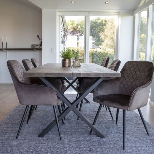 Sedia da pranzo, 65 x 57 x 87 cm, in velluto colore topo | Collezione Harbo