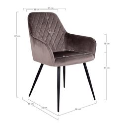 Sedia da pranzo, 65 x 57 x 87 cm, in velluto colore topo | Collezione Harbo