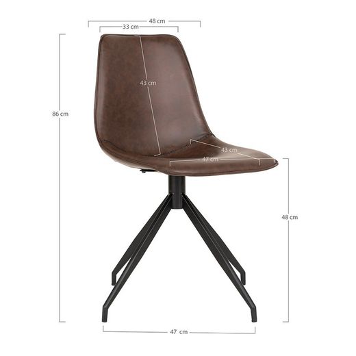 Sedia da pranzo girevole, 54 x 48 x 86 cm, in pelle sintetica marrone scuro | Collezione Monaco
