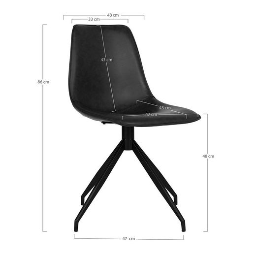 Sedia da pranzo girevole, 54 x 48 x 86 cm, in pelle sintetica nera | Collezione Monaco