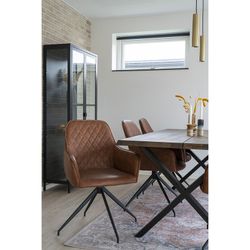 Sedia da pranzo girevole, 62 x 56 x 89 cm, in pelle sintetica marrone vintage | Collezione Harbo