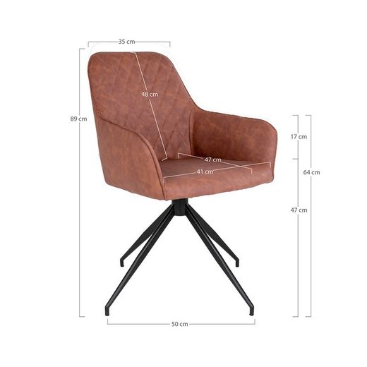 Sedia da pranzo girevole, 62 x 56 x 89 cm, in pelle sintetica marrone vintage | Collezione Harbo