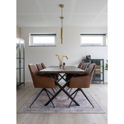 Sedia da pranzo girevole, 62 x 56 x 89 cm, in pelle sintetica marrone vintage | Collezione Harbo