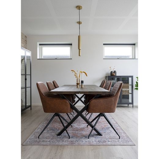 Sedia da pranzo girevole, 62 x 56 x 89 cm, in pelle sintetica marrone vintage | Collezione Harbo
