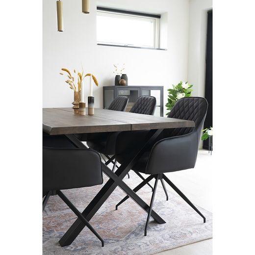 Sedia da pranzo girevole, 62 x 56 x 89 cm, in pelle sintetica nera | Collezione Harbo