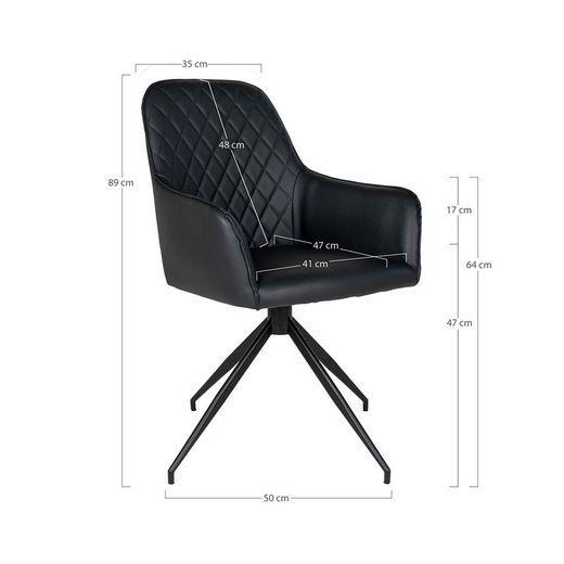 Sedia da pranzo girevole, 62 x 56 x 89 cm, in pelle sintetica nera | Collezione Harbo