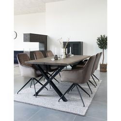 Sedia da pranzo girevole, 62 x 56 x 89 cm, in velluto colore topo | Collezione Harbo