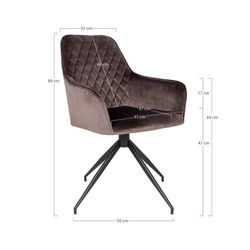 Sedia da pranzo girevole, 62 x 56 x 89 cm, in velluto colore topo | Collezione Harbo