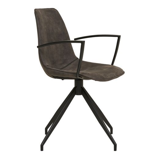 Sedia da pranzo girevole con braccioli, 54 x 48 x 86 cm, in microfibra grigia | Collezione Monaco