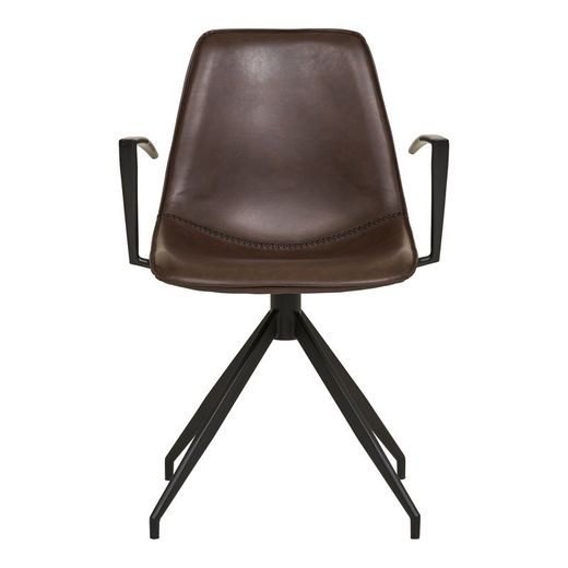 Sedia da pranzo girevole con braccioli, 54 x 48 x 86 cm, in ecopelle marrone scuro | Collezione Monaco