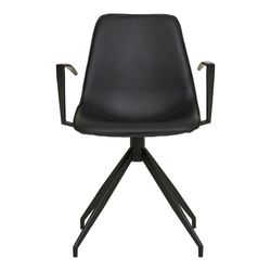 Sedia da pranzo girevole con braccioli, 54 x 48 x 86 cm, in pelle sintetica nera | Collezione Monaco