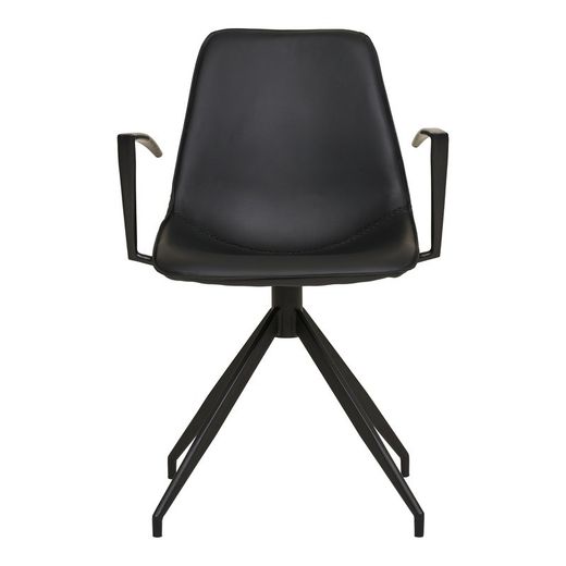 Sedia da pranzo girevole con braccioli, 54 x 48 x 86 cm, in pelle sintetica nera | Collezione Monaco