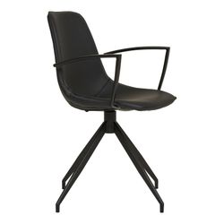 Sedia da pranzo girevole con braccioli, 54 x 48 x 86 cm, in pelle sintetica nera | Collezione Monaco