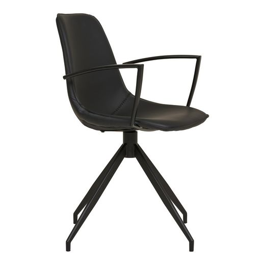 Sedia da pranzo girevole con braccioli, 54 x 48 x 86 cm, in pelle sintetica nera | Collezione Monaco