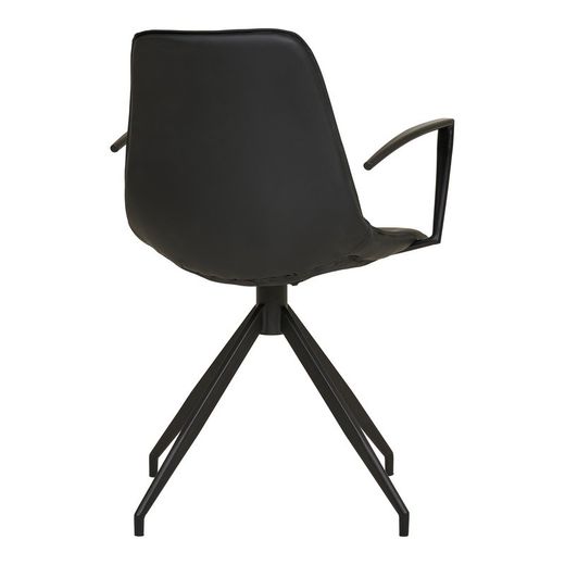 Sedia da pranzo girevole con braccioli, 54 x 48 x 86 cm, in pelle sintetica nera | Collezione Monaco