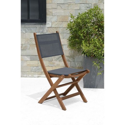 Sedia da giardino pieghevole, 59,7 x 49,6 x 93,2 cm, in legno naturale e grigio | Collezione Nápoles