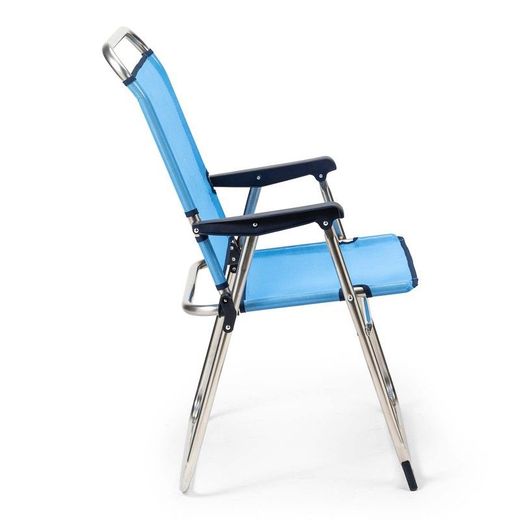 Sedia da spiaggia pieghevole con braccioli, 58 x 58 x 90 cm, in alluminio e textilene blu | Collezione Beach