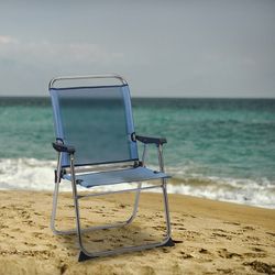 Sedia da spiaggia pieghevole con braccioli, 58 x 58 x 90 cm, in alluminio e textilene blu | Collezione Beach