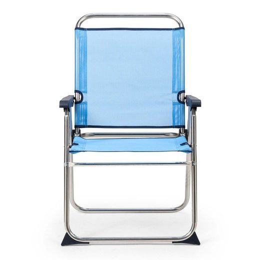 Sedia da spiaggia pieghevole con braccioli, 58 x 58 x 90 cm, in alluminio e textilene blu | Collezione Beach