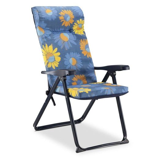 Silla de playa con brazos plegable, 62 x 76 x 114 cm, de acero y tejido en Multicolor | Colección Floral