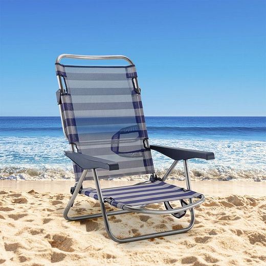 Sedia da spiaggia pieghevole con braccioli, 62 x 81 x 86 cm, in alluminio e textilene, blu e bianco | Collezione Beach