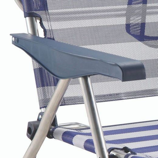 Sedia da spiaggia pieghevole con braccioli, 62 x 81 x 86 cm, in alluminio e textilene, blu e bianco | Collezione Beach